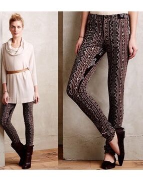Anthropologie Pilcro Serif Patterned Leggings - Black & Brown